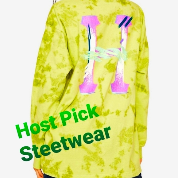 😎HUF Neon Green Watercolor Long Sleeve💜 Tee💜 - Picture 2 of 5